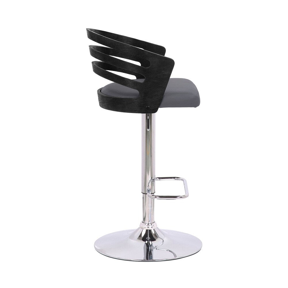Armen Living - Adele Adjustable Height Swivel Grey Faux Leather and Walnut Wood Bar Stool with Chrome Base - LCADSWBAGRWA veiw 3