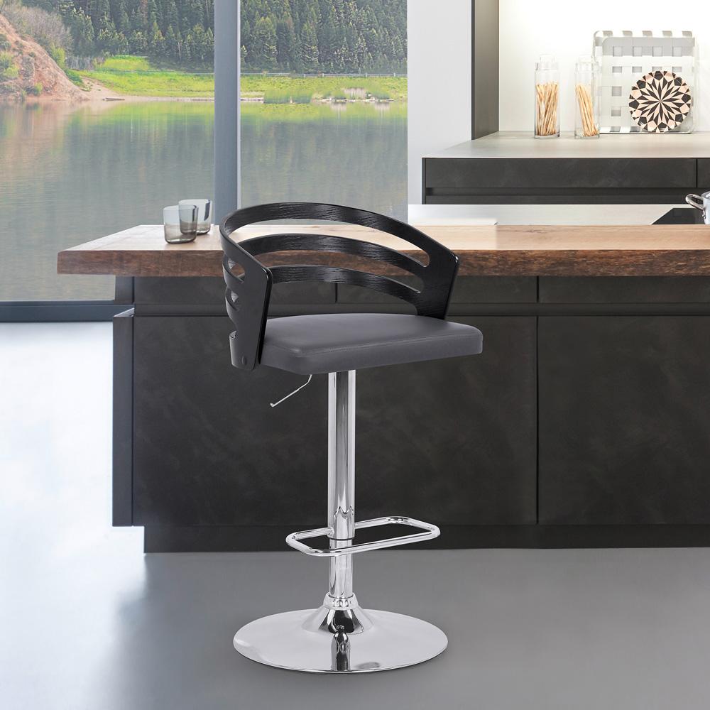 Armen Living - Adele Adjustable Height Swivel Grey Faux Leather and Walnut Wood Bar Stool with Chrome Base - LCADSWBAGRWA veiw 9
