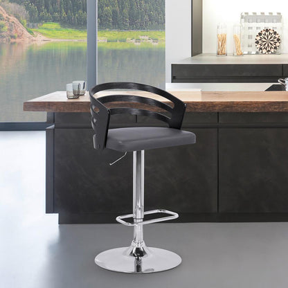 Armen Living - Adele Adjustable Height Swivel Grey Faux Leather and Walnut Wood Bar Stool with Chrome Base - LCADSWBAGRWA veiw 9