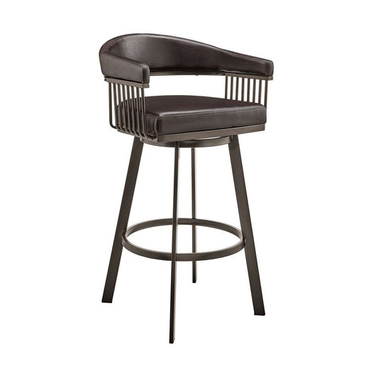 Armen Living - Bronson 25in Counter Height Swivel Bar Stool in Java Brown Finish and Chocolate Faux Leather - 721535761869 veiw 1