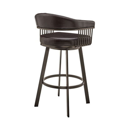 Armen Living - Bronson 25in Counter Height Swivel Bar Stool in Java Brown Finish and Chocolate Faux Leather - 721535761869 veiw 4