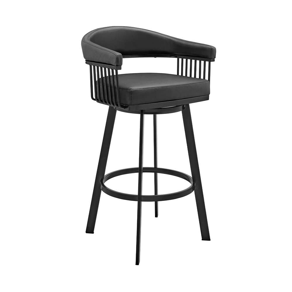 Armen Living - Bronson 25in Counter Height Swivel Bar Stool in Black Finish and Black Faux Leather - 721535761845 veiw 1