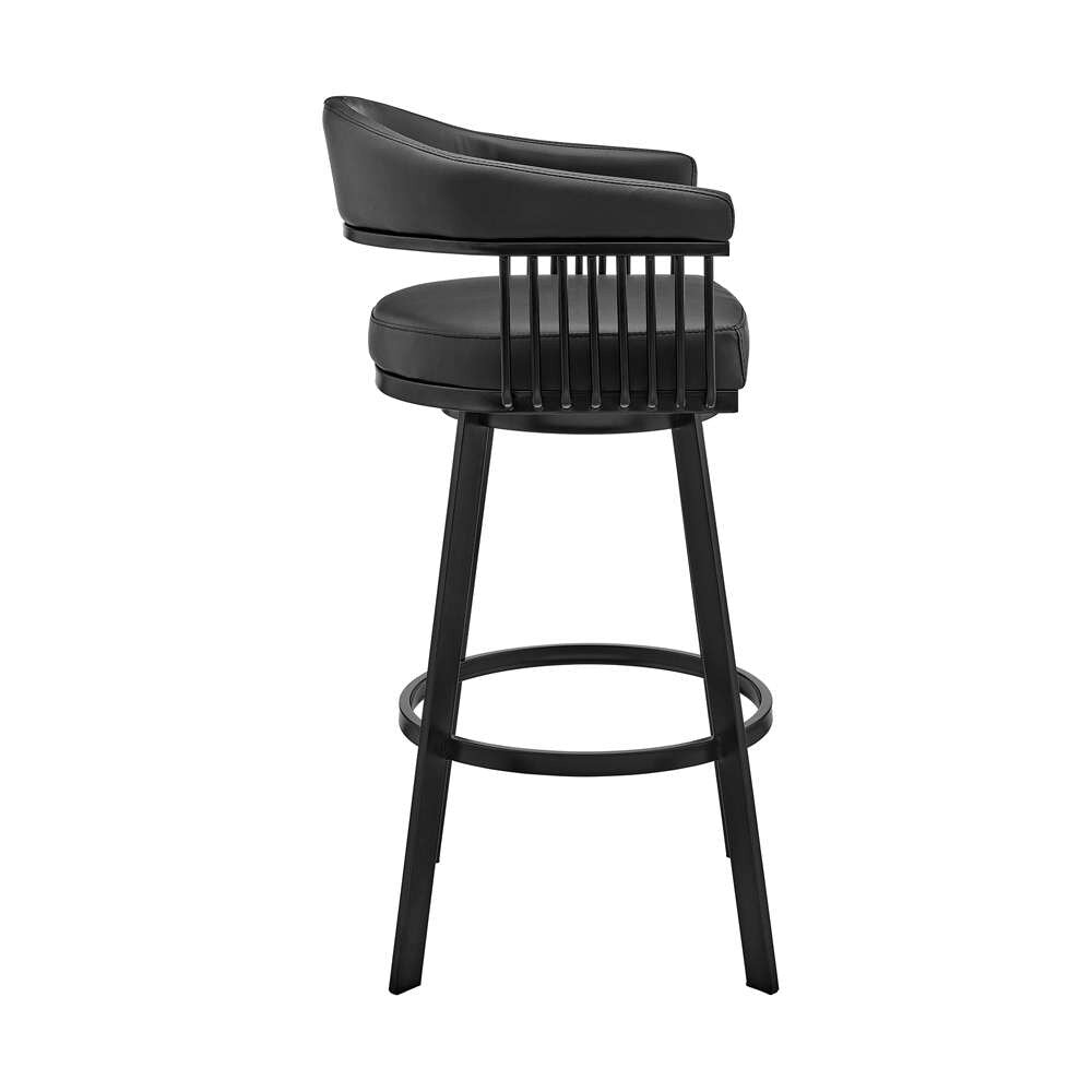 Armen Living - Bronson 25in Counter Height Swivel Bar Stool in Black Finish and Black Faux Leather - 721535761845 veiw 3