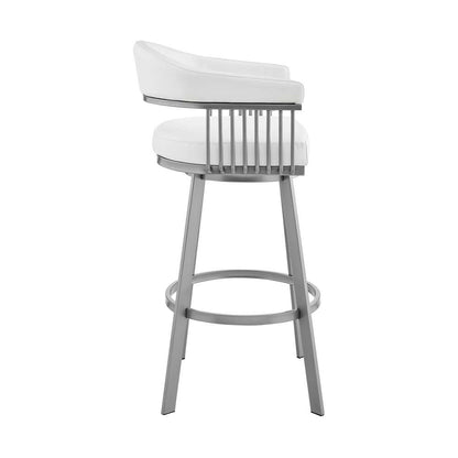 Armen Living - Bronson 25in Counter Height Swivel Bar Stool in Silver Finish and White Faux Leather - 721535761906 veiw 3