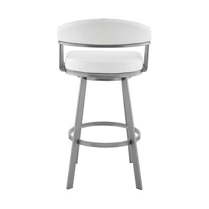 Armen Living - Bronson 25in Counter Height Swivel Bar Stool in Silver Finish and White Faux Leather - 721535761906 veiw 5