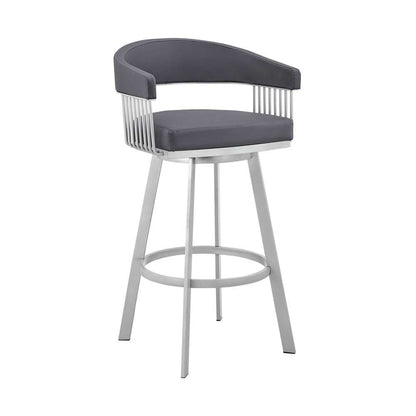 Armen Living - Bronson 25in Slate Grey Faux Leather and Silver Metal Bar Stool - 795044878257 veiw 1