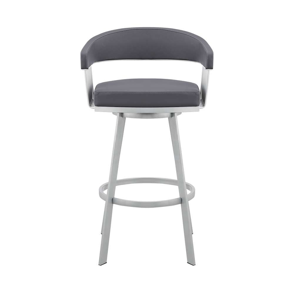 Armen Living - Bronson 25in Slate Grey Faux Leather and Silver Metal Bar Stool - 795044878257 veiw 2
