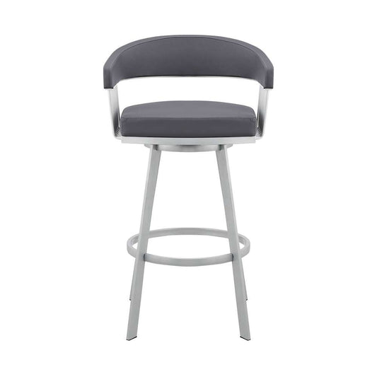 Armen Living - Bronson 25in Slate Grey Faux Leather and Silver Metal Bar Stool - 795044878257 veiw 2