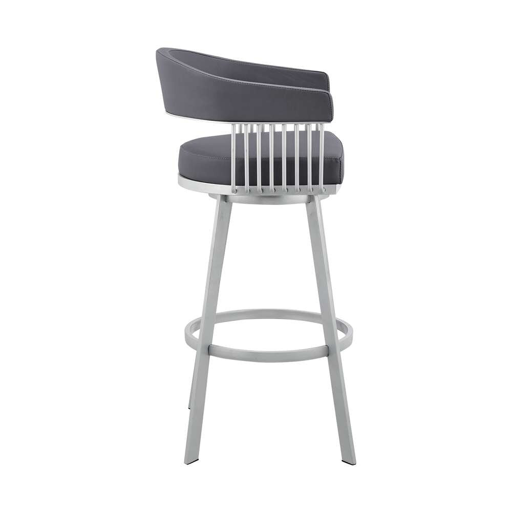 Armen Living - Bronson 25in Slate Grey Faux Leather and Silver Metal Bar Stool - 795044878257 veiw 3