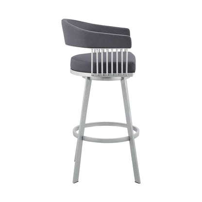 Armen Living - Bronson 25in Slate Grey Faux Leather and Silver Metal Bar Stool - 795044878257 veiw 3
