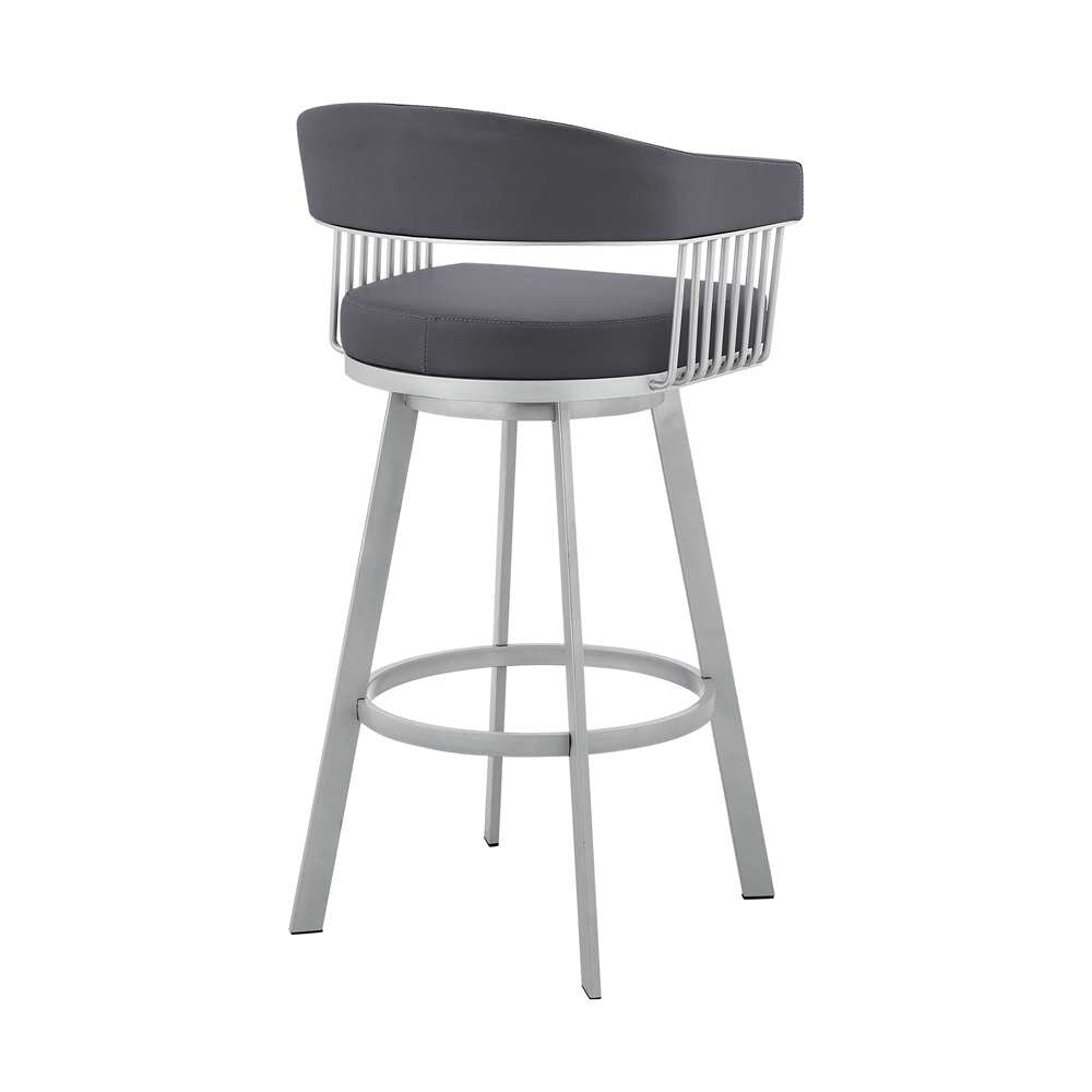 Armen Living - Bronson 25in Slate Grey Faux Leather and Silver Metal Bar Stool - 795044878257 veiw 4