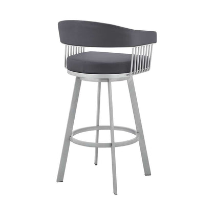 Armen Living - Bronson 25in Slate Grey Faux Leather and Silver Metal Bar Stool - 795044878257 veiw 4