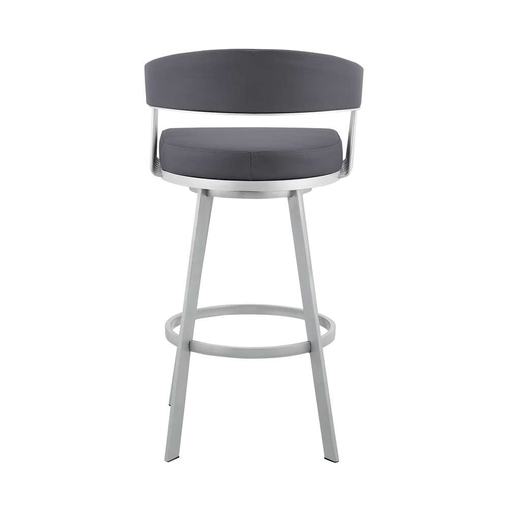 Armen Living - Bronson 25in Slate Grey Faux Leather and Silver Metal Bar Stool - 795044878257 veiw 5