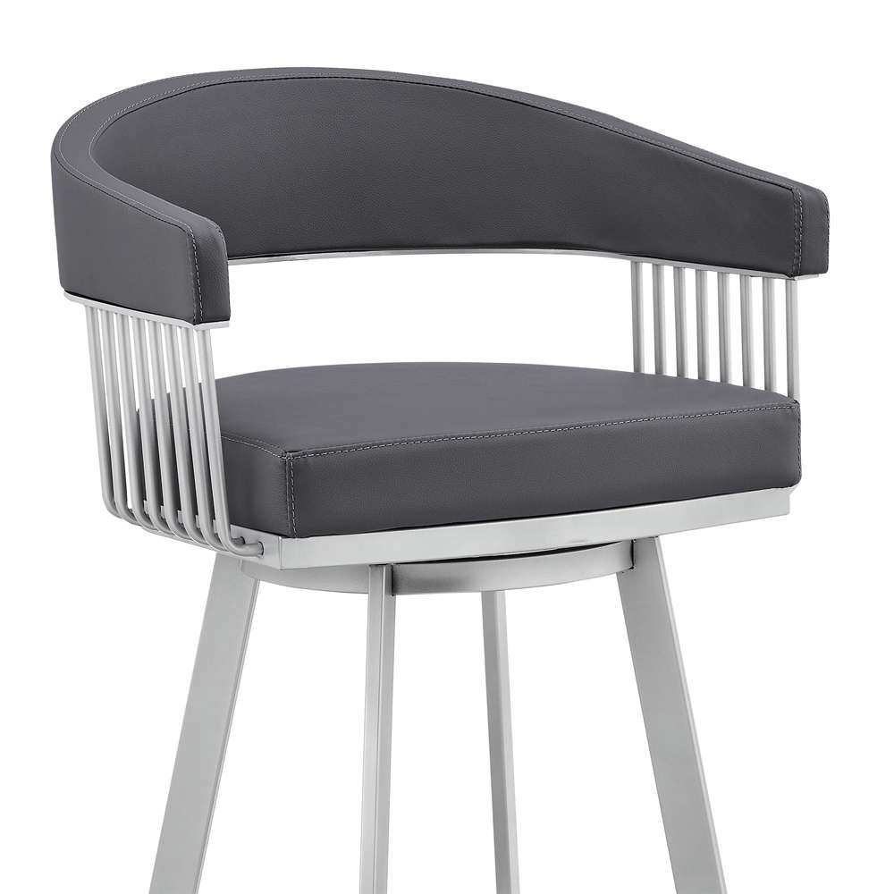 Armen Living - Bronson 25in Slate Grey Faux Leather and Silver Metal Bar Stool - 795044878257 veiw 6