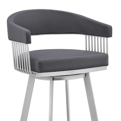 Armen Living - Bronson 25in Slate Grey Faux Leather and Silver Metal Bar Stool - 795044878257 veiw 6
