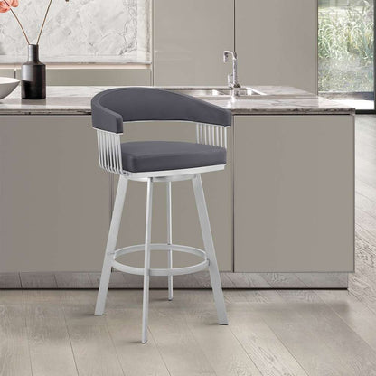 Armen Living - Bronson 25in Slate Grey Faux Leather and Silver Metal Bar Stool - 795044878257 veiw 8