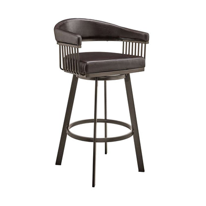 Armen Living - Bronson 29in Bar Height Swivel Bar Stool in Java Brown Finish and Chocolate Faux Leather - 721535761876 veiw 1