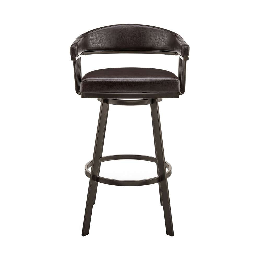 Armen Living - Bronson 29in Bar Height Swivel Bar Stool in Java Brown Finish and Chocolate Faux Leather - 721535761876 veiw 2
