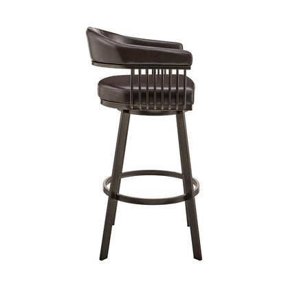Armen Living - Bronson 29in Bar Height Swivel Bar Stool in Java Brown Finish and Chocolate Faux Leather - 721535761876 veiw 3