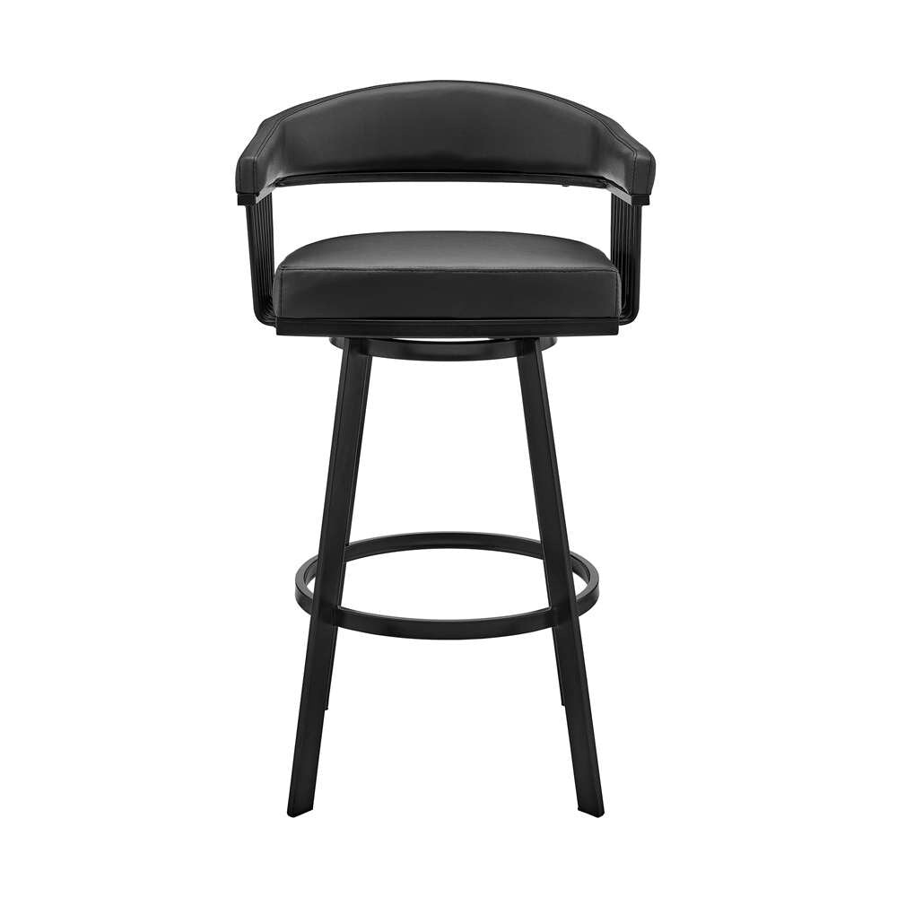 Armen Living - Bronson 29in Bar Height Swivel Bar Stool in Black Finish and Gray Faux Leather - 721535761890 veiw 2