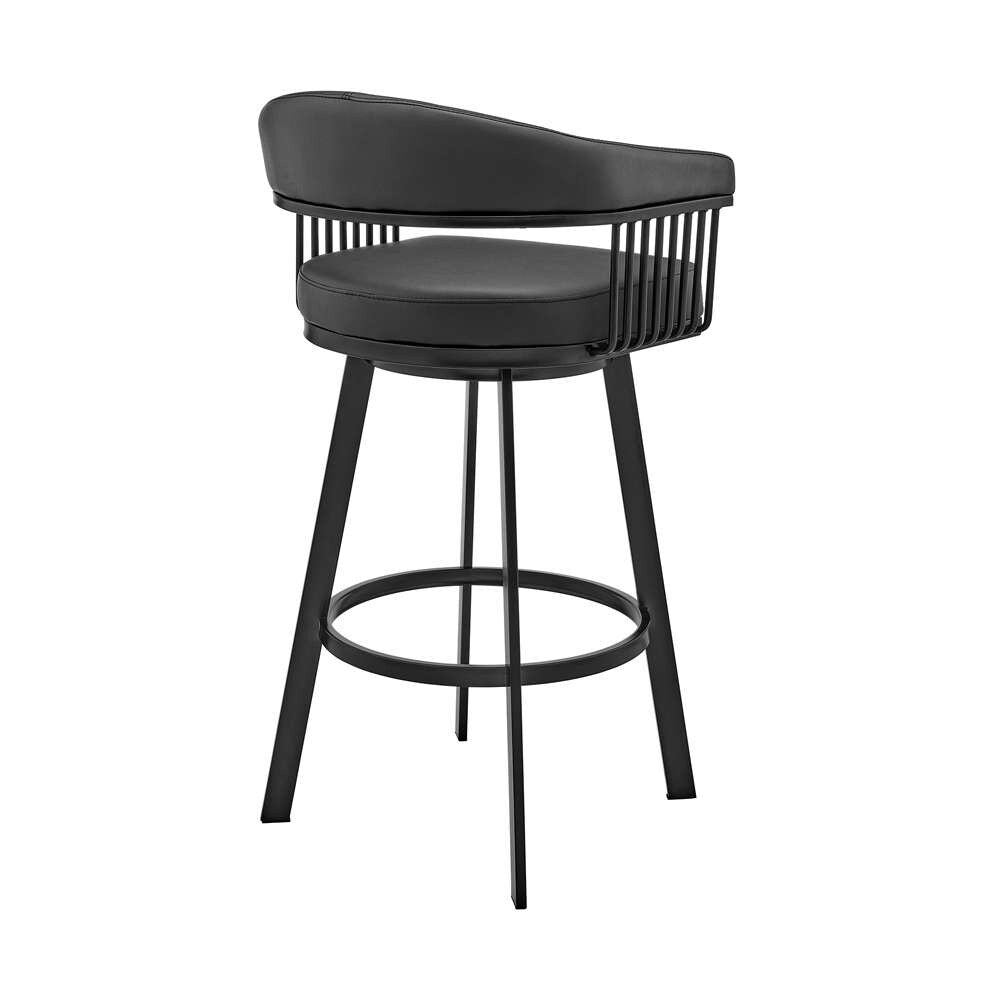 Armen Living - Bronson 29in Bar Height Swivel Bar Stool in Black Finish and Gray Faux Leather - 721535761890 veiw 4