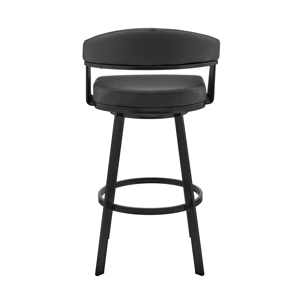 Armen Living - Bronson 29in Bar Height Swivel Bar Stool in Black Finish and Black Faux Leather - 721535761852 veiw 5