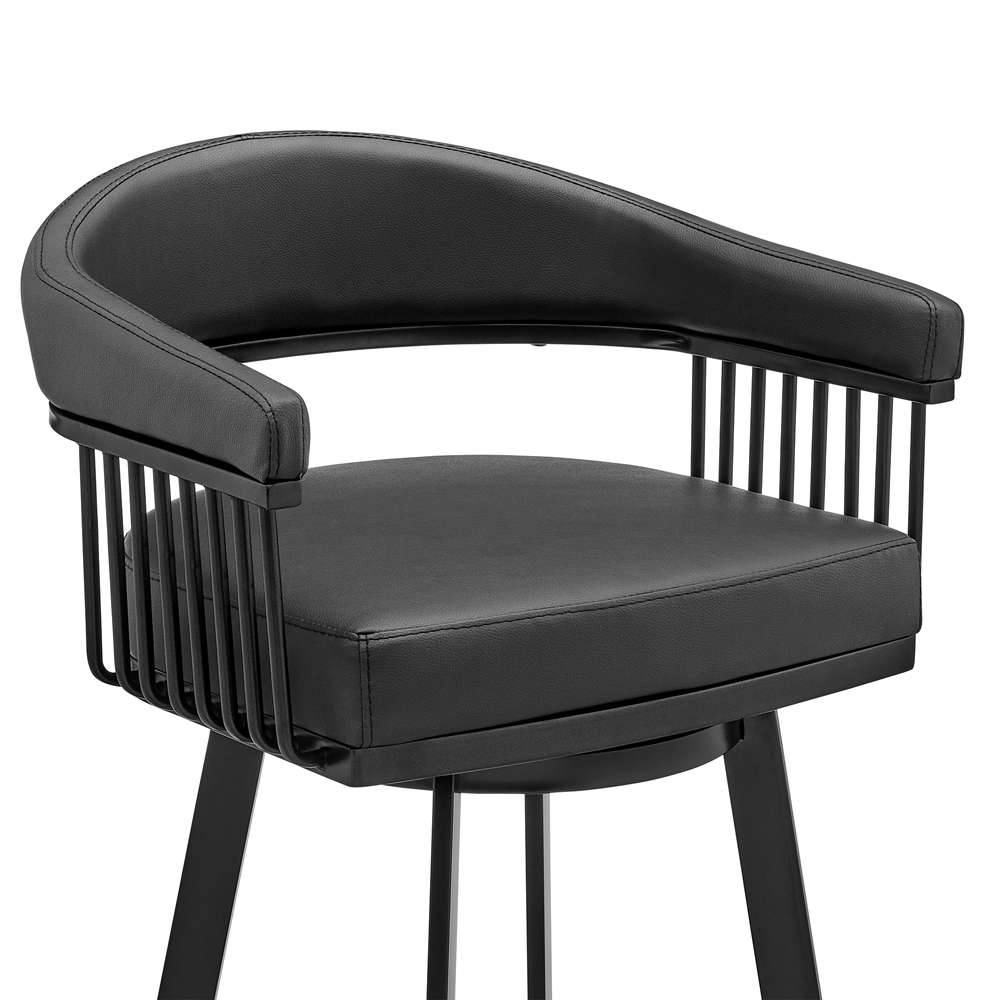 Armen Living - Bronson 29in Bar Height Swivel Bar Stool in Black Finish and Black Faux Leather - 721535761852 veiw 6