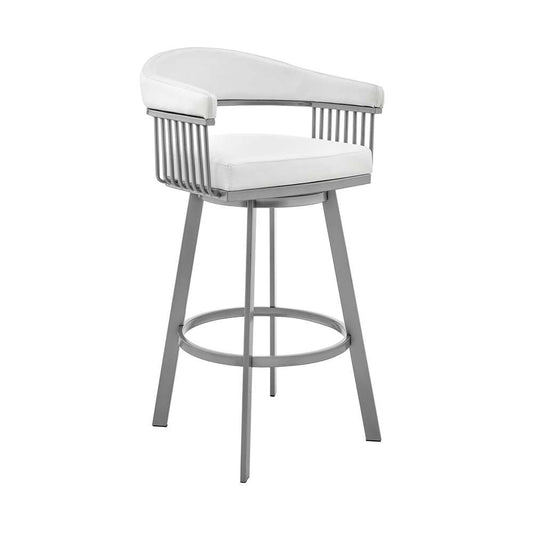 Armen Living - Bronson 29in Slate Grey Faux Leather and Silver Metal Bar Stool - 795044878264 veiw 1