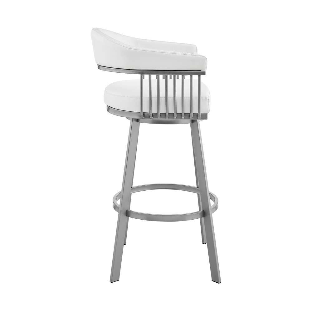 Armen Living - Bronson 29in Slate Grey Faux Leather and Silver Metal Bar Stool - 795044878264 veiw 3