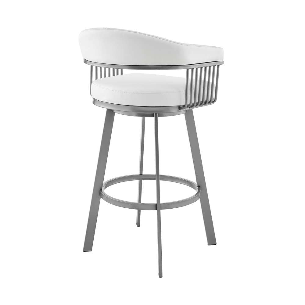 Armen Living - Bronson 29in Slate Grey Faux Leather and Silver Metal Bar Stool - 795044878264 veiw 4