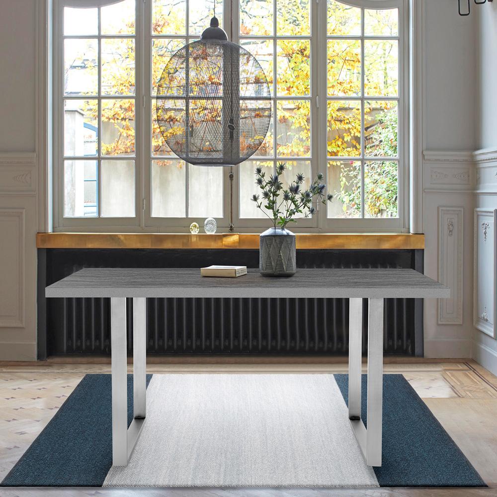 Armen Living - Fenton Dining Table with Gray Top and Brushed Stainless Steel Base - LCFEDIBSGR veiw 6