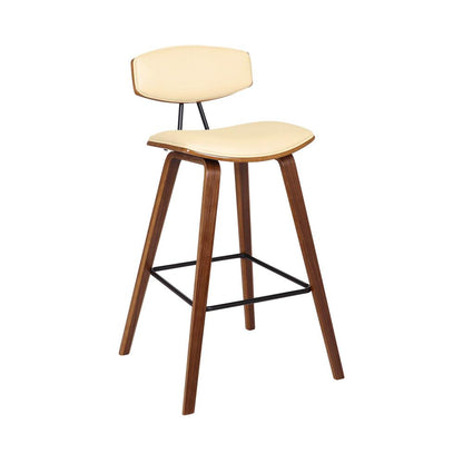 Armen Living - Fox 28.5in Bar Height Grey Faux Leather and Walnut Wood Mid-Century Modern Bar Stool - LCFOBAWAGR30 veiw 1