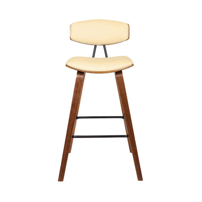 Armen Living - Fox 28.5in Bar Height Cream Faux Leather and Walnut Wood Mid-Century Modern Bar Stool - LCFOBAWACR30 veiw 2