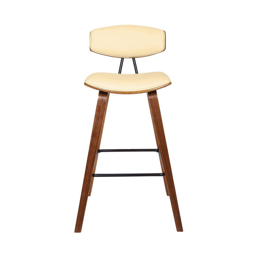 Armen Living - Fox 28.5in Bar Height Cream Faux Leather and Walnut Wood Mid-Century Modern Bar Stool - LCFOBAWACR30 veiw 2