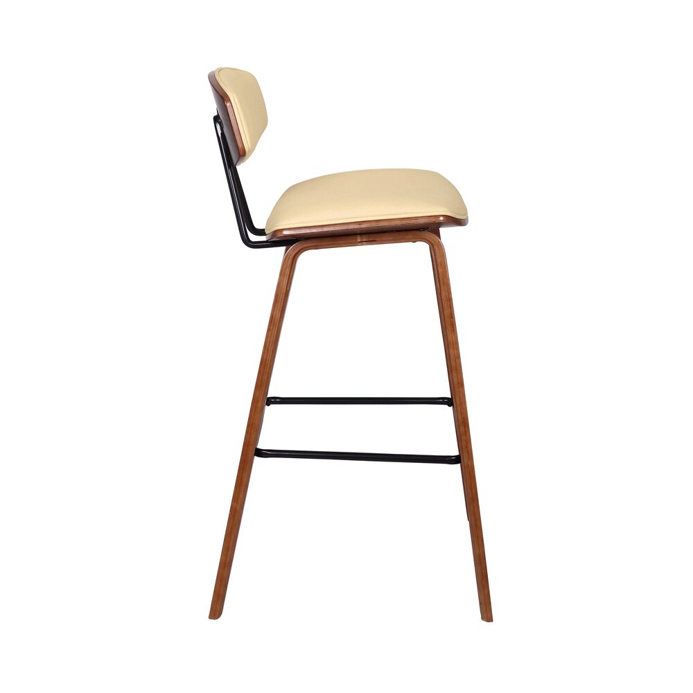 Armen Living - Fox 28.5in Bar Height Cream Faux Leather and Walnut Wood Mid-Century Modern Bar Stool - LCFOBAWACR30 veiw 3