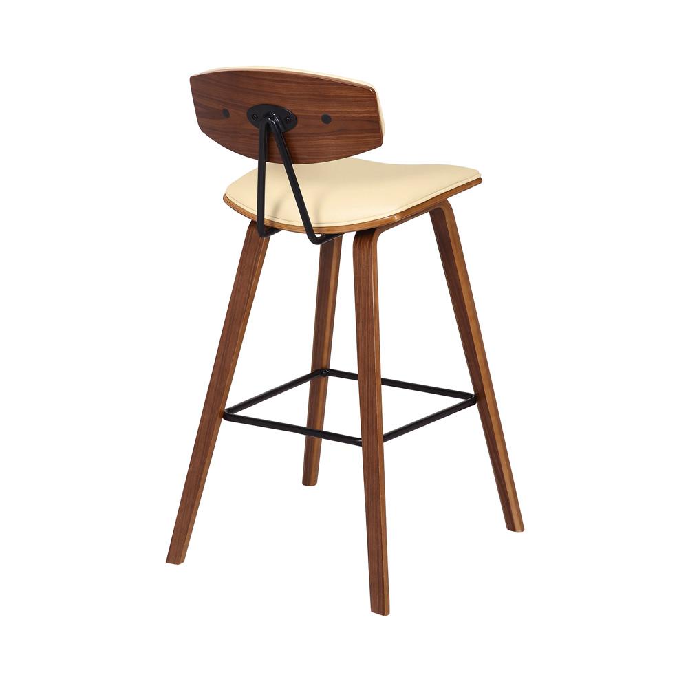 Armen Living - Fox 28.5in Bar Height Cream Faux Leather and Walnut Wood Mid-Century Modern Bar Stool - LCFOBAWACR30 veiw 4