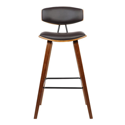 Armen Living - Fox 28.5in Bar Height Brown Faux Leather and Walnut Wood Mid-Century Modern Bar Stool - LCFOBAWABR30 veiw 2