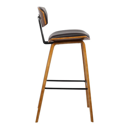 Armen Living - Fox 28.5in Bar Height Brown Faux Leather and Walnut Wood Mid-Century Modern Bar Stool - LCFOBAWABR30 veiw 3
