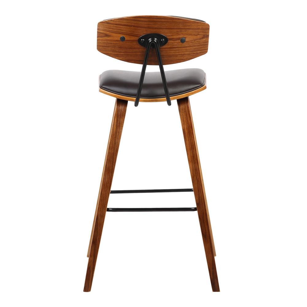 Armen Living - Fox 28.5in Bar Height Brown Faux Leather and Walnut Wood Mid-Century Modern Bar Stool - LCFOBAWABR30 veiw 4