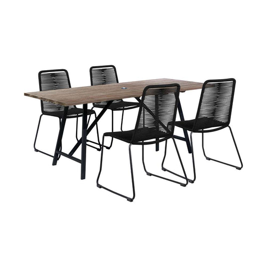 Armen Living - Koala and Shasta 5 Piece Outdoor Patio Dining Set in Light Eucalyptus Wood and Black Rope - 840254336384 veiw 1