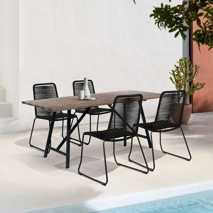Armen Living - Koala and Shasta 5 Piece Outdoor Patio Dining Set in Light Eucalyptus Wood and Black Rope - 840254336384 veiw 8