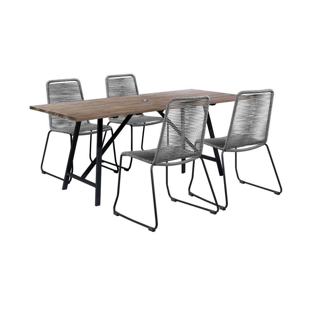 Armen Living - Koala and Shasta 5 Piece Outdoor Patio Dining Set in Light Eucalyptus Wood and Grey Rope - 840254336056 veiw 1