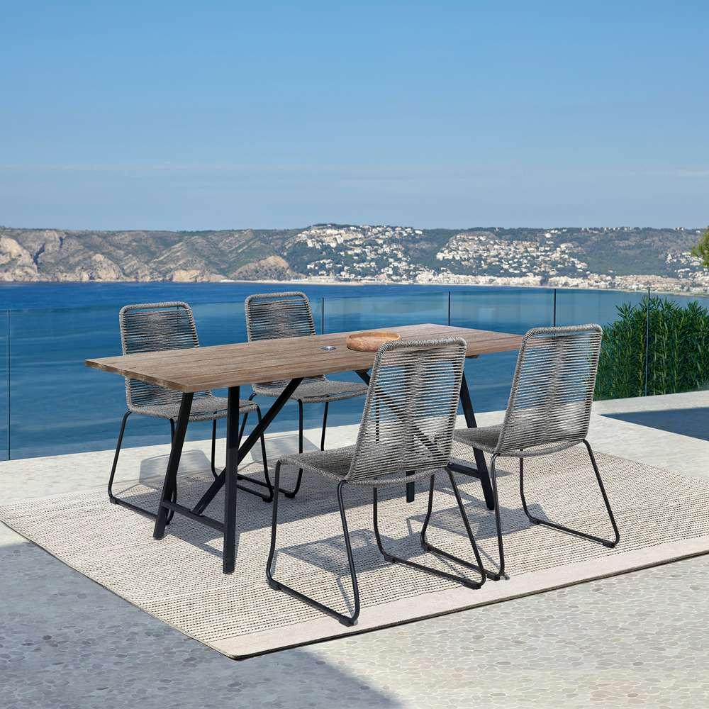 Armen Living - Koala and Shasta 5 Piece Outdoor Patio Dining Set in Light Eucalyptus Wood and Grey Rope - 840254336056 veiw 8