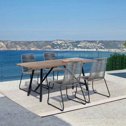 Armen Living - Koala and Shasta 5 Piece Outdoor Patio Dining Set in Light Eucalyptus Wood and Grey Rope - 840254336056 veiw 8
