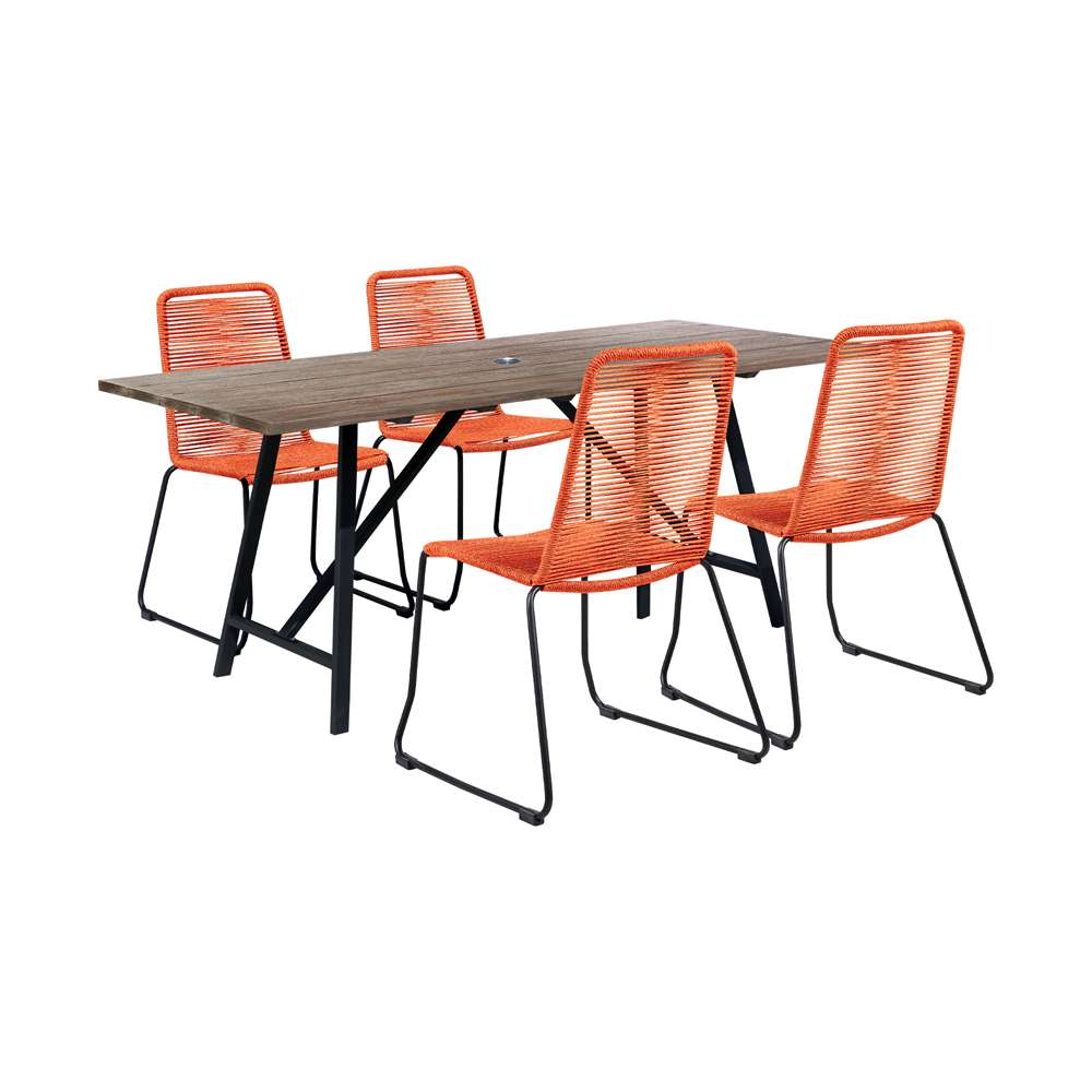 Armen Living - Koala and Shasta 5 Piece Outdoor Patio Dining Set in Light Eucalyptus Wood and Tangerine Rope - 840254336414 veiw 1