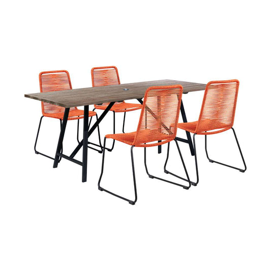 Armen Living - Koala and Shasta 5 Piece Outdoor Patio Dining Set in Light Eucalyptus Wood and Tangerine Rope - 840254336414 veiw 1