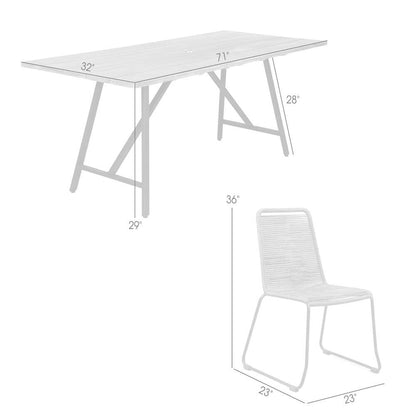 Armen Living - Koala and Shasta 5 Piece Outdoor Patio Dining Set in Light Eucalyptus Wood and Tangerine Rope - 840254336414 veiw 7