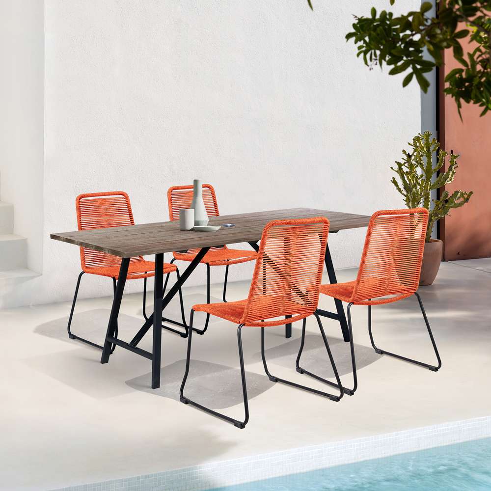 Armen Living - Koala and Shasta 5 Piece Outdoor Patio Dining Set in Light Eucalyptus Wood and Tangerine Rope - 840254336414 veiw 8