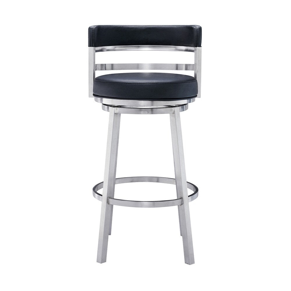 Armen Living - Madrid 30in Bar Height Swivel Black Faux Leather and Brushed Stainless Steel Bar Stool - LCMABABSBL30 veiw 2