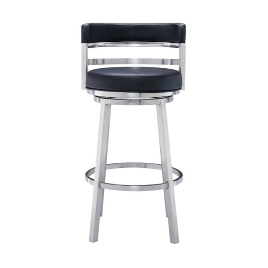 Armen Living - Madrid 30in Bar Height Swivel Black Faux Leather and Brushed Stainless Steel Bar Stool - LCMABABSBL30 veiw 2